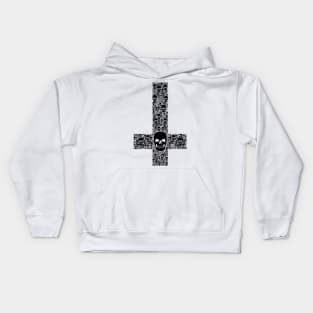 Upside down Cross made of skulls, black Kids Hoodie